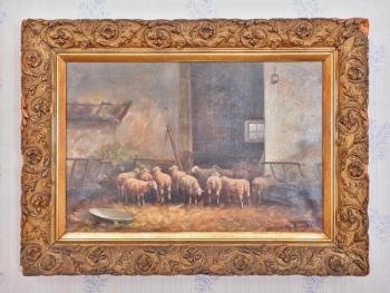 Ovce ve stji. 19. stol. Olej. 77 X 56 cm