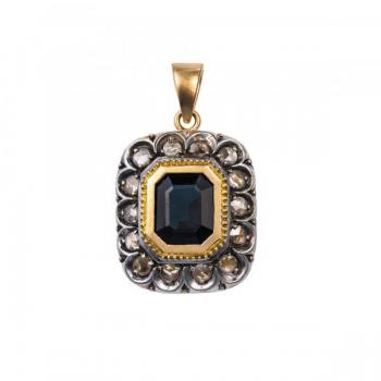 Zlatý přívěsek se safírem a diamanty Zlatý přívěsek se safírem a diamanty