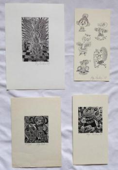 Olga Čechová - Dvě ex libris Zvířátka, Ptačí žena, Olga Čechová - Dvě ex libris Zvířátka, Ptačí žena,