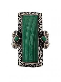 Luxusní Art Deco stříbrný prsten s malachitem Luxusní Art Deco stříbrný prsten s malachitem