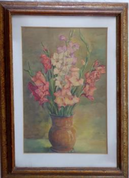 Velká barevná kytice mečíků ve váze Velká barevná kytice mečíků ve váze