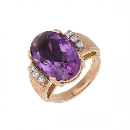 Prsten s přírodním ametystem a diamanty Prsten s přírodním ametystem a diamanty