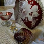 Likérová souprava karafa a 4 sklenky Biedermeier Likérová souprava karafa a 4 sklenky Biedermeier