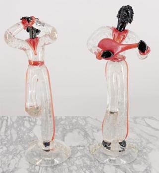 Skleněné sochy hudebníků Murano glass v 38 cm Skleněné sochy hudebníků Murano glass v 38 cm