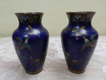 Mosazné párové vázy, cloisonné, smalt Mosazné párové vázy, cloisonné, smalt