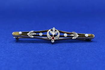 Zlatá brož s perličkami a routami Zlatá brož s perličkami a routami