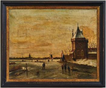 Zimní krajina s bruslaři – J. Spolet (1854–1912) Zimní krajina s bruslaři – J. Spolet (1854–1912)