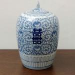 Čínské párové zásobnice s víky, kobaltová podglazu Čínské párové zásobnice s víky, kobaltová podglazu