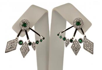 Stříbrné naušnice 2v1 - Vějíř se zelenými zirkony Stříbrné naušnice 2v1 - Vějíř se zelenými zirkony