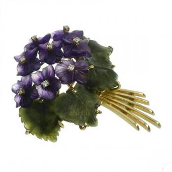 Zlatá brož ve tvaru fialky Zlatá brož ve tvaru fialky