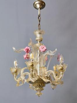 Benátský pětiramenný skleněný lustr Murano Benátský pětiramenný skleněný lustr Murano