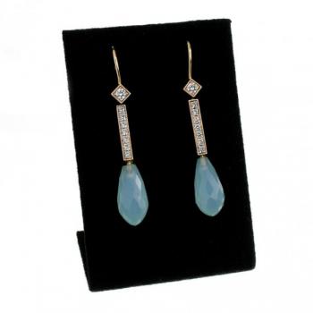 Zlaté visací náušnice s achátem a brilianty Zlaté visací náušnice s achátem a brilianty