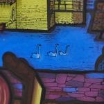 Závěsná vitráž s rytířským motivem a hradem  Závěsná vitráž s rytířským motivem a hradem