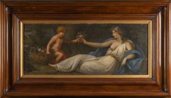 209. Ležící dívčí akt s puttem a košem květů 209. Ležící dívčí akt s puttem a košem květů