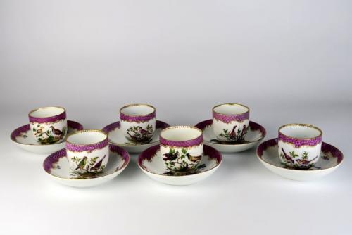 Sada 6 koflíků s ptáčky - Míšeň, 1850 Sada 6 koflíků s ptáčky - Míšeň, 1850