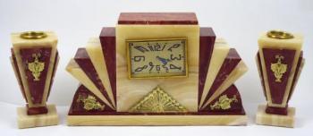 Art deco hodiny ze zlatého a červeného onyxu Art deco hodiny ze zlatého a červeného onyxu