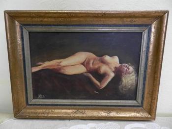 Obraz, ležící akt, olej na kartonu, sign. - Čechy Obraz, ležící akt, olej na kartonu, sign. - Čechy