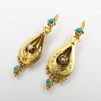 Zlaté visací náušnice, Biedermeier Zlaté visací náušnice, Biedermeier