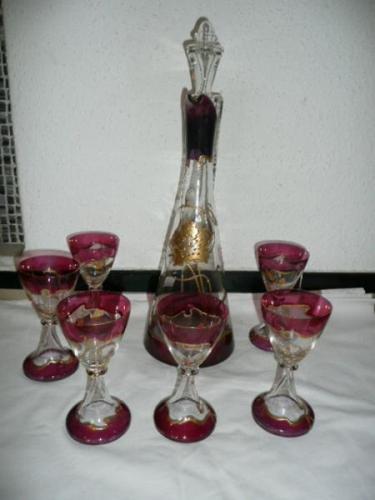 Secesní karafa + 6 sklenic, okolo roku 1900, Secesní karafa + 6 sklenic, okolo roku 1900,
