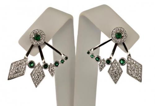 Stříbrné naušnice 2v1 - Vějíř se zelenými zirkony Stříbrné naušnice 2v1 - Vějíř se zelenými zirkony
