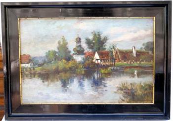 Zdenka Braunerová - Pohled na vesnici u rybníka Zdenka Braunerová - Pohled na vesnici u rybníka
