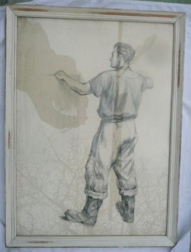 Kresba tužkou  MUŽ ,signováno J. DRHA,  Kresba tužkou  MUŽ ,signováno J. DRHA,