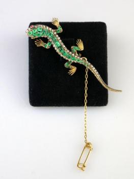 Zlatá art deco brož se smaragdy - ještěrka Zlatá art deco brož se smaragdy - ještěrka