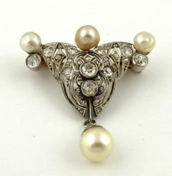 Elegantní brož s perlami a diamanty  - 1,00 ct Elegantní brož s perlami a diamanty  - 1,00 ct