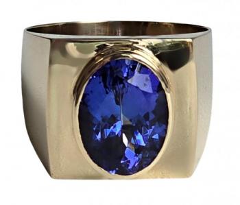 Zlatý luxusní pánský prsten s tanzanitem Zlatý luxusní pánský prsten s tanzanitem