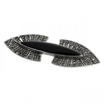 Stříbrná brož s onyxem a markazity Stříbrná brož s onyxem a markazity