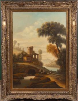 162. Romantická krajina s hradem, řekou a stafáží 162. Romantická krajina s hradem, řekou a stafáží