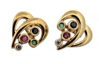 Zlaté náušnice ”srdíčka” s drahokamy Zlaté náušnice ”srdíčka” s drahokamy