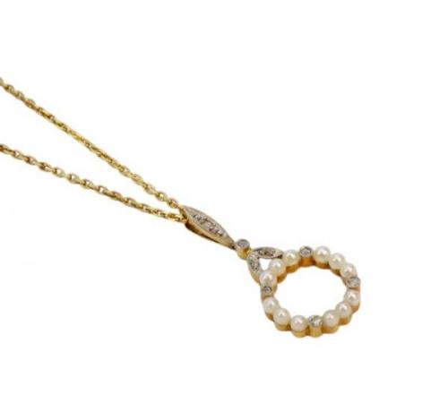 Zlatý secesní náhrdelník s diamantky Zlatý secesní náhrdelník s diamantky