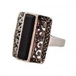 STŘÍBRNÝ ART DECO PRSTEN S ONYXEM A MARKAZITY STŘÍBRNÝ ART DECO PRSTEN S ONYXEM A MARKAZITY