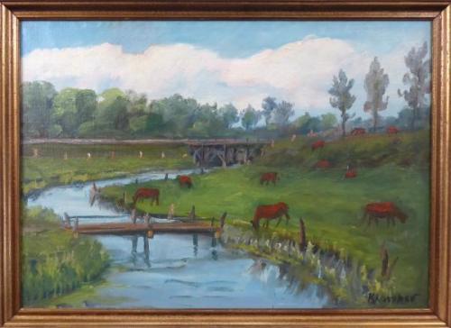 Na pastvě u řeky - signováno azbukou Na pastvě u řeky - signováno azbukou