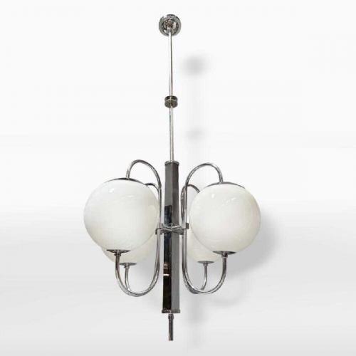 Niklový lustr Art-Deco, 1930 Niklový lustr Art-Deco, 1930