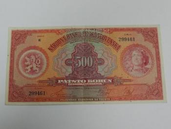 Bankovka, 500 korun, 1929, specimen, série E Bankovka, 500 korun, 1929, specimen, série E