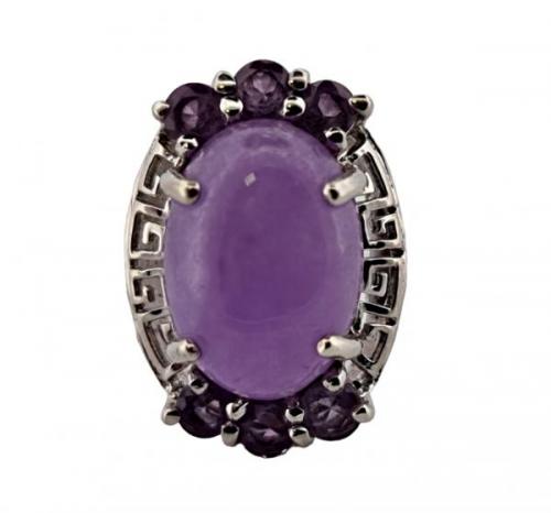 Stříbrný prsten s levandulovým jadeitem a ametysty Stříbrný prsten s levandulovým jadeitem a ametysty