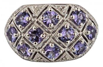 Stříbrný luxusní prsten s tanzanity a diamanty Stříbrný luxusní prsten s tanzanity a diamanty