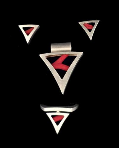 STŘÍBRNÝ ART DECO SET S KORÁLEM STŘÍBRNÝ ART DECO SET S KORÁLEM