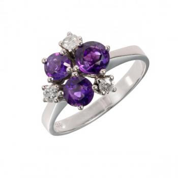 Zlatý prsten s přírodními ametysty a diamanty Zlatý prsten s přírodními ametysty a diamanty