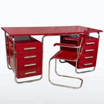 Chromový trubkový psací stůl s křesílkem Chromový trubkový psací stůl s křesílkem