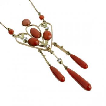 Zlatý secesní závěs s korály Zlatý secesní závěs s korály