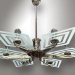 Chromový lustr Art Deco, 1930, nikl, pískované sklo Chromový lustr Art Deco, 1930, nikl, pískované sklo