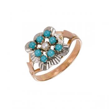 Prsten ze žlutého zlata s přírodními tyrkysy Prsten ze žlutého zlata s přírodními tyrkysy