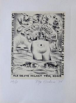 Olga Čechová - Ex libris F. P. Olga Čechová - Ex libris F. P.