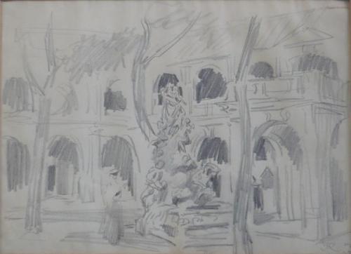 Adolf Kašpar - Nádvoří s kašnou Adolf Kašpar - Nádvoří s kašnou