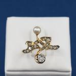 Au 585/1000/3,85 g, brilliant cut diamond, cca 0,20 ct, pearl, diamonds Au 585/1000/3,85 g, brilliant cut diamond, cca 0,20 ct, pearl, diamonds