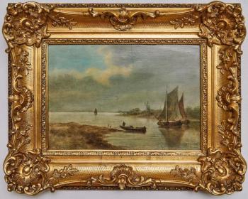 Klidná vodní krajina s plachetnicemi Signováno Klidná vodní krajina s plachetnicemi Signováno