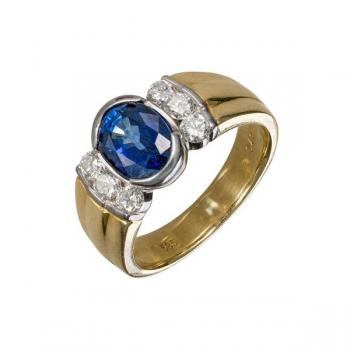 Zlatý prsten s přírodními dia. a přírodním safírem Zlatý prsten s přírodními dia. a přírodním safírem
